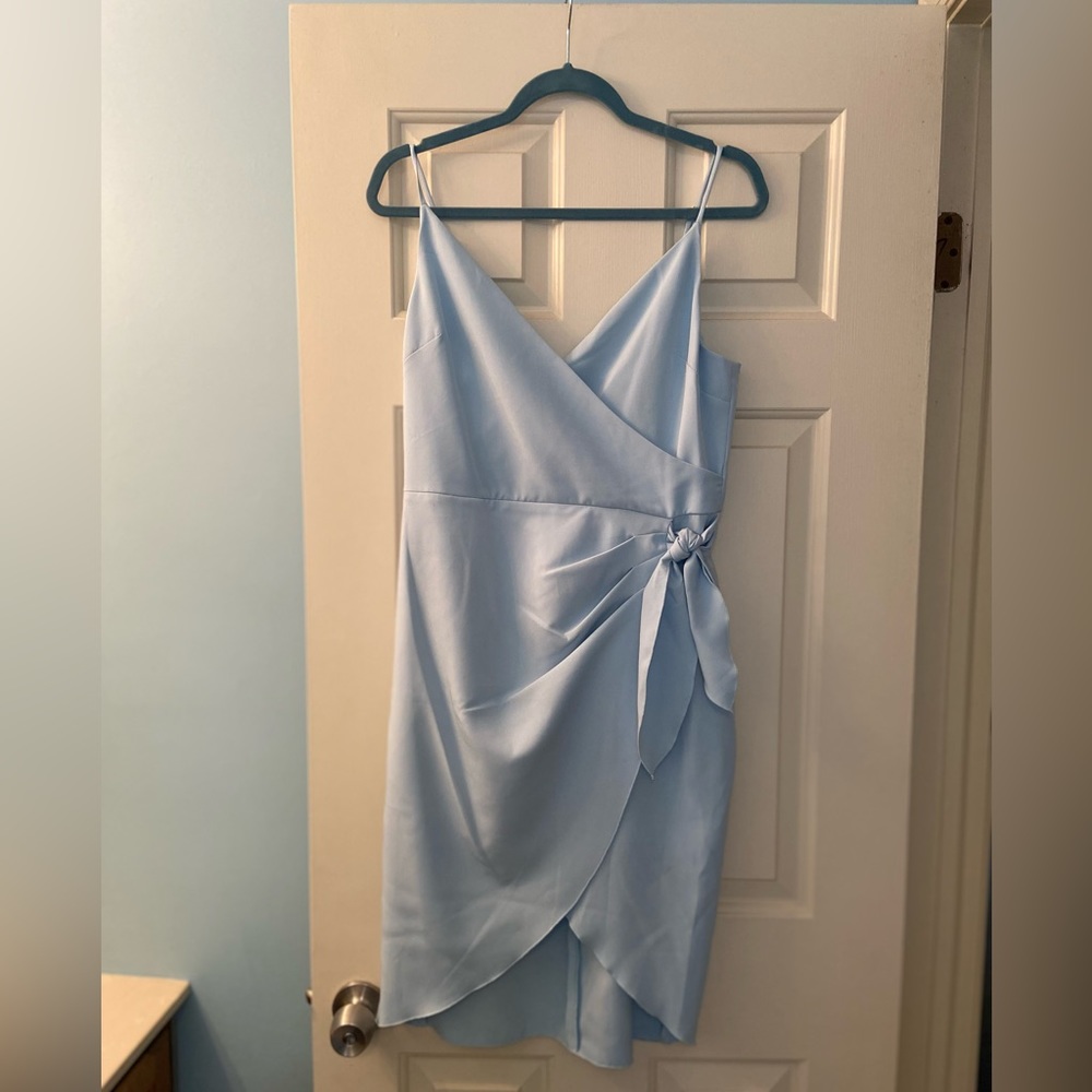 Powder blue BCBG mini wrap dress